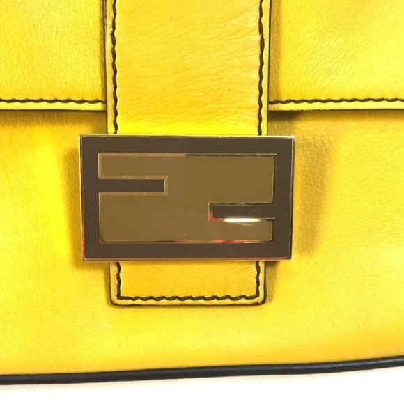 AUTHENTIC FENDI FF Mamma Baguette Bag 2WAY Hand Bag Leather yellow - Picture 7 of 15